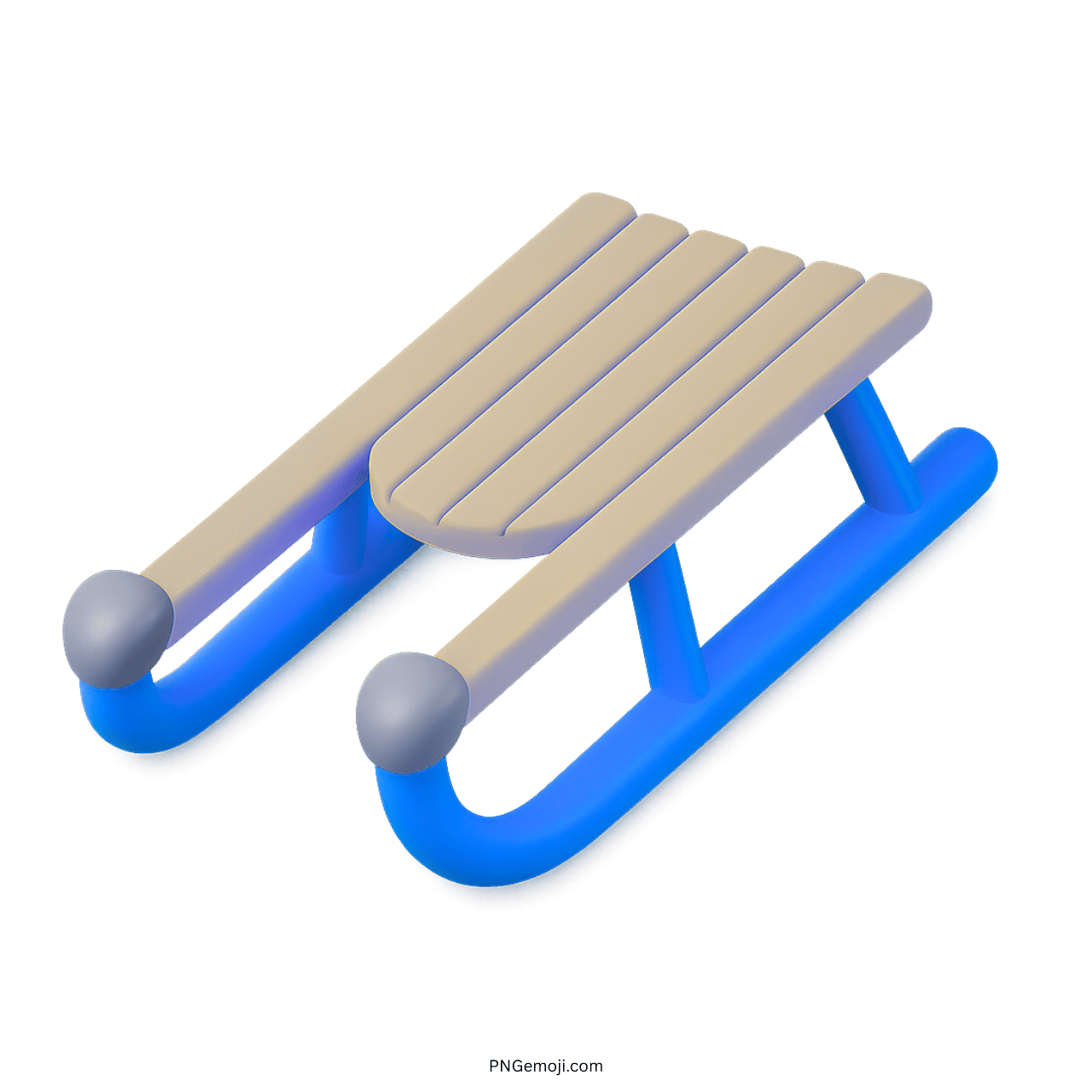 3D blue sled emoji with wooden seat on transparent background winter clipart icon