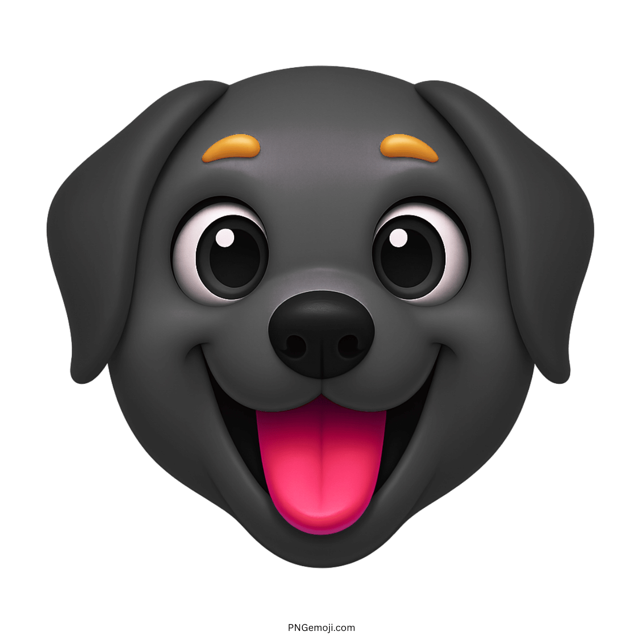 3D dark grey cartoon dog emoji with smiling face and tongue out expression