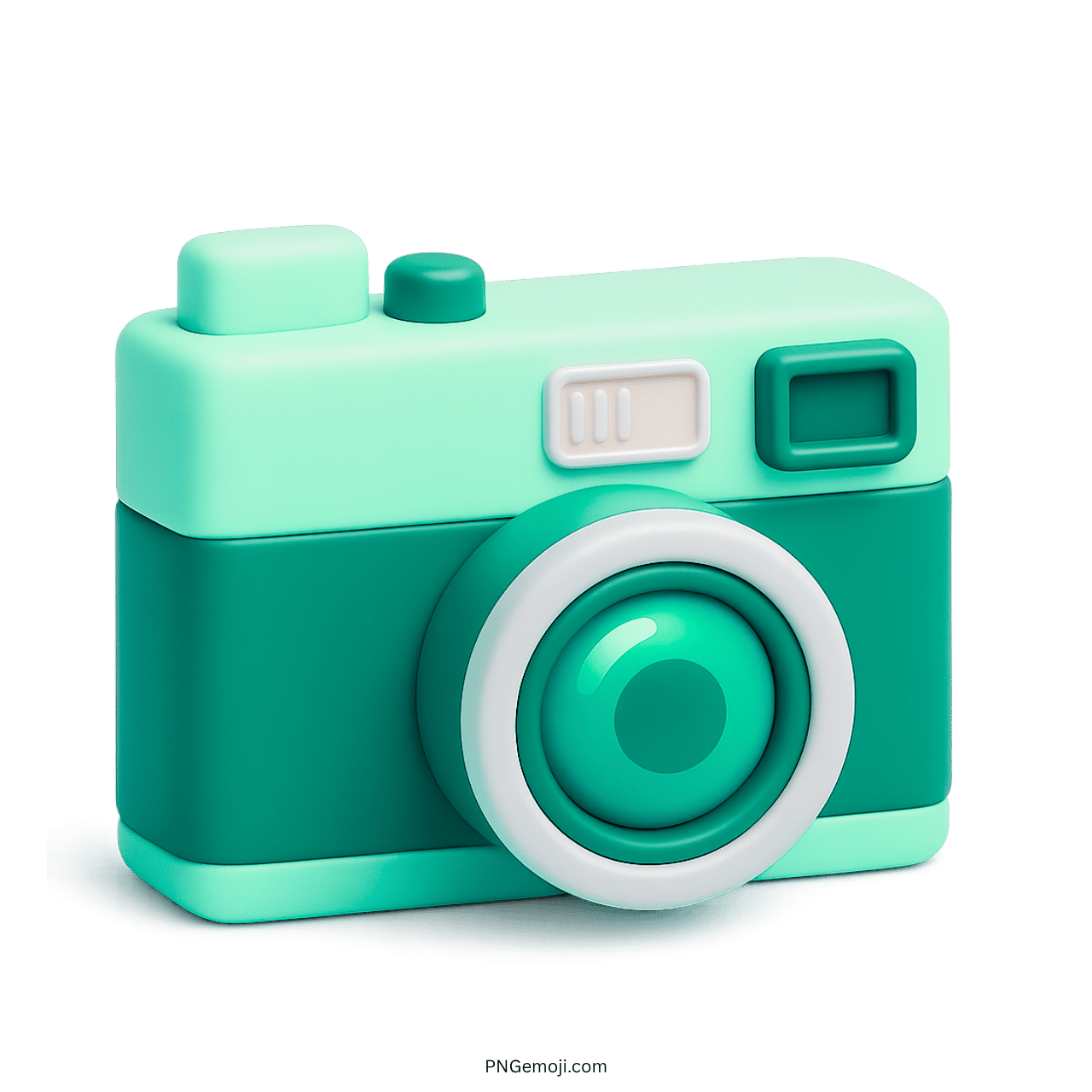 3D green and teal camera emoji with bold lens on transparent background