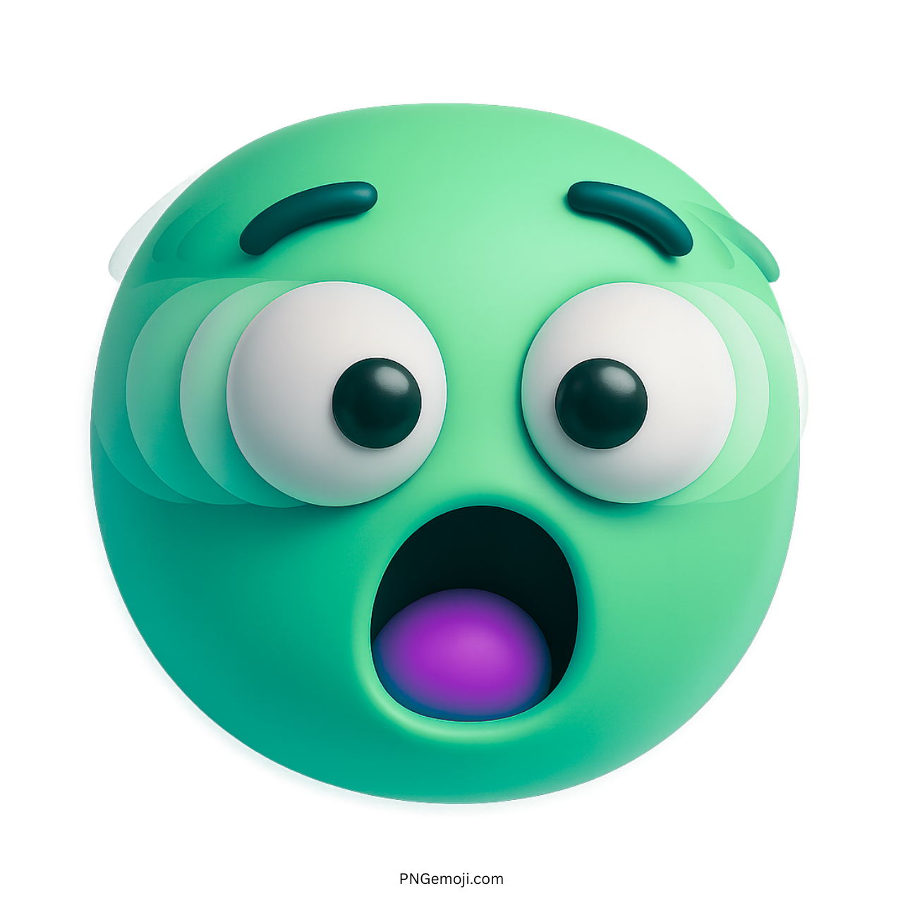 Green 3D shaking face emoji with bulging eyes showing fear, surprise, and panic