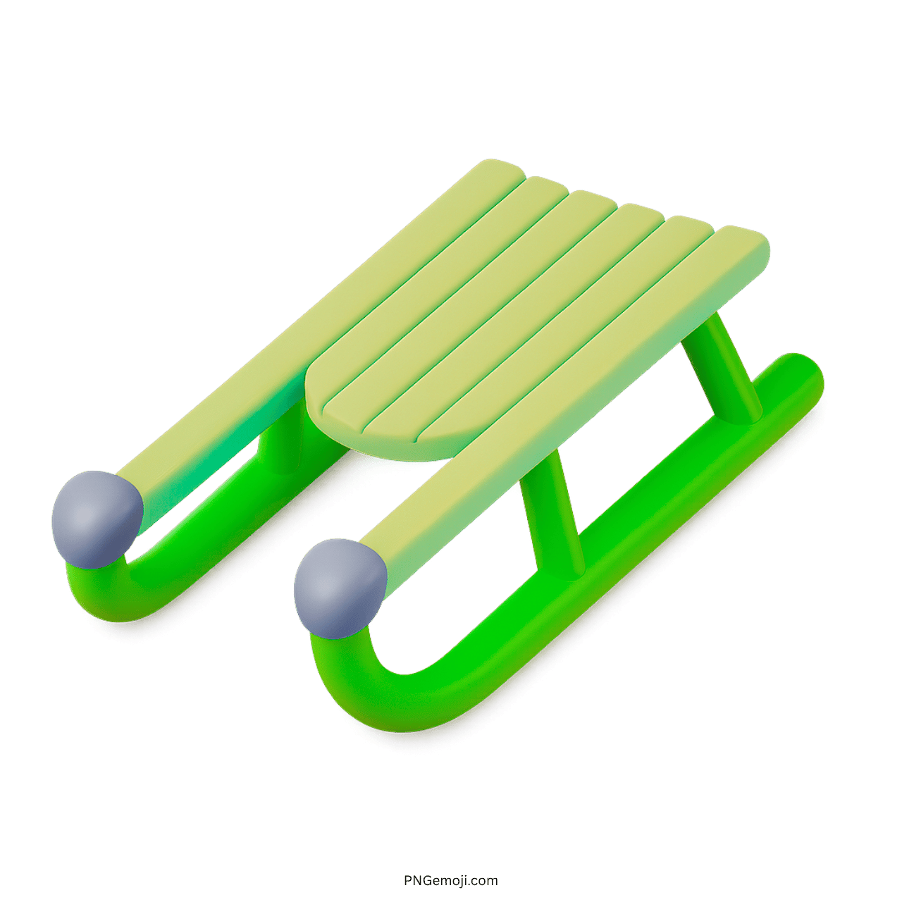 3D green sled emoji with pastel green seat and gray tips on transparent background