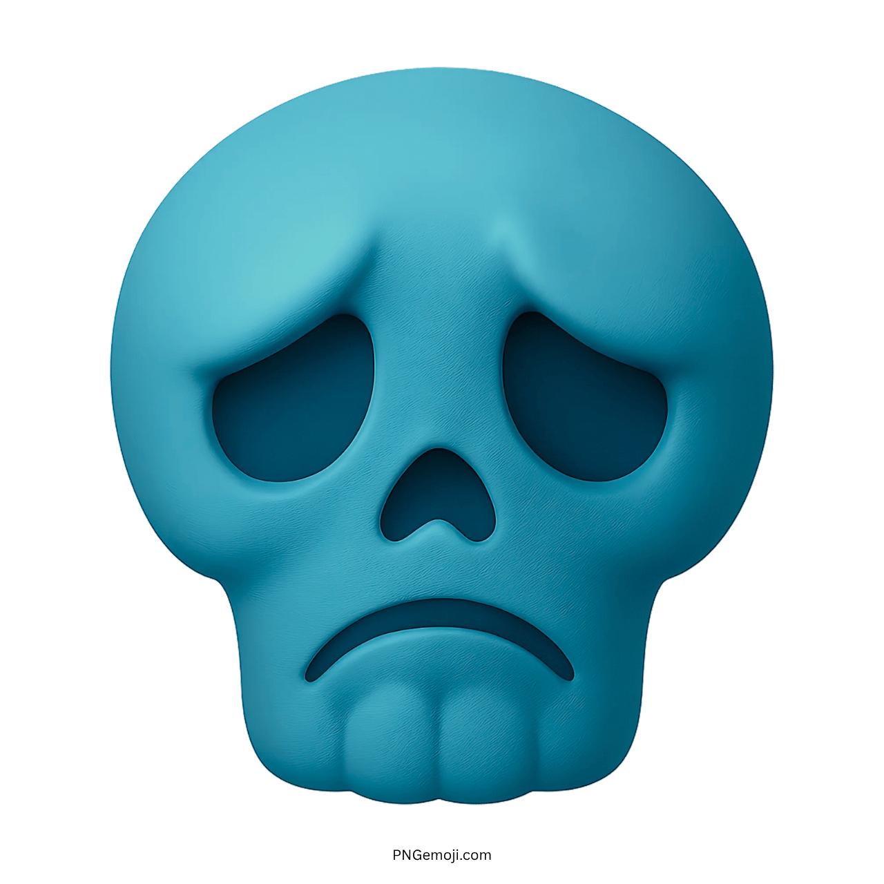 3D sad blue skull emoji with frown face in transparent background cartoon style