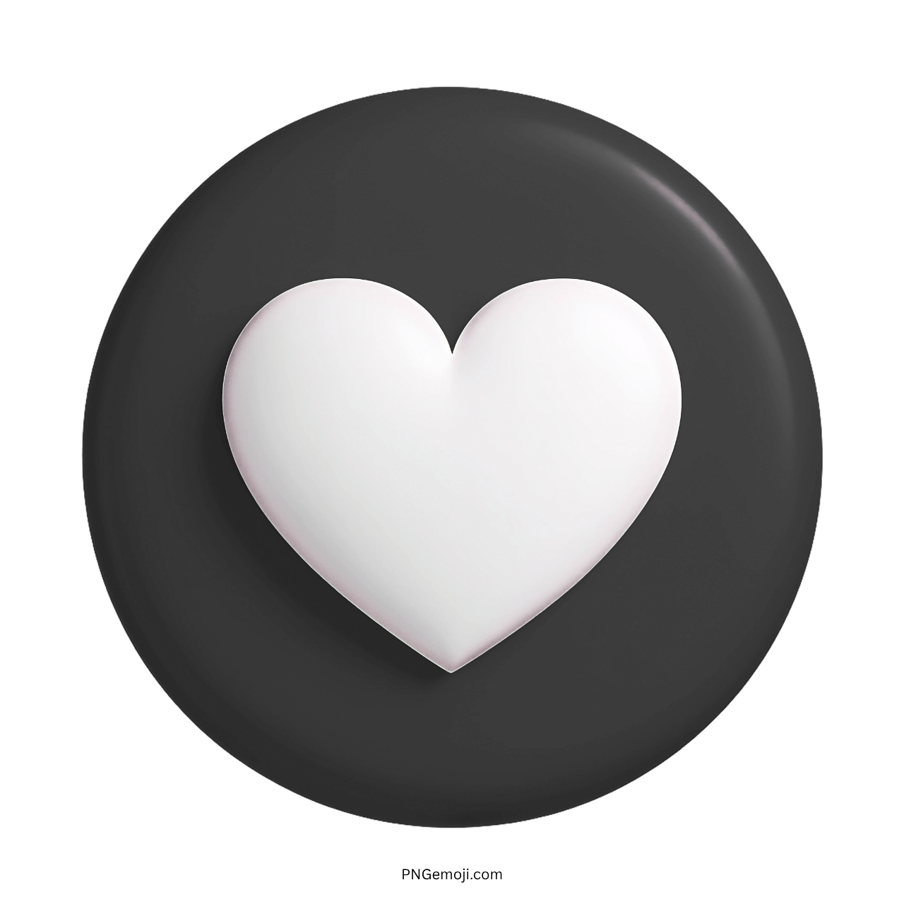 3D white heart love emoji on a black circle background icon for social media