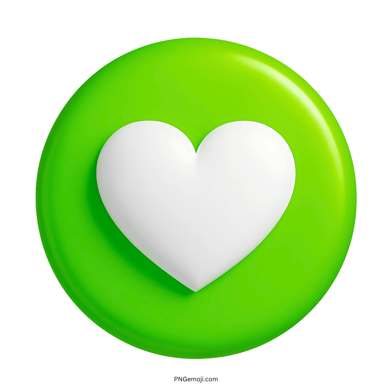 3D white heart emoji on vibrant green circular background for social reactions and UI
