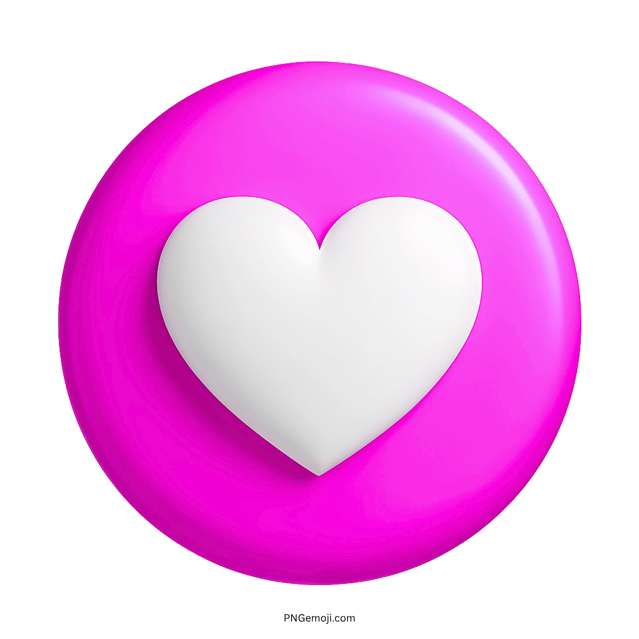 3D white heart emoji icon over bold pink circular background for love and social media