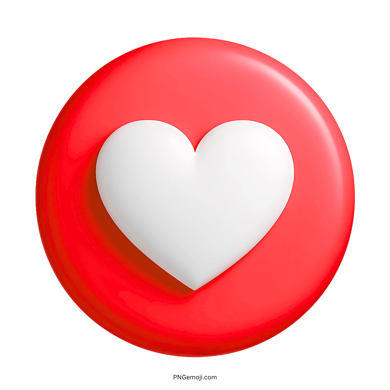 3D white heart emoji on glossy red circle for love reactions and digital UI