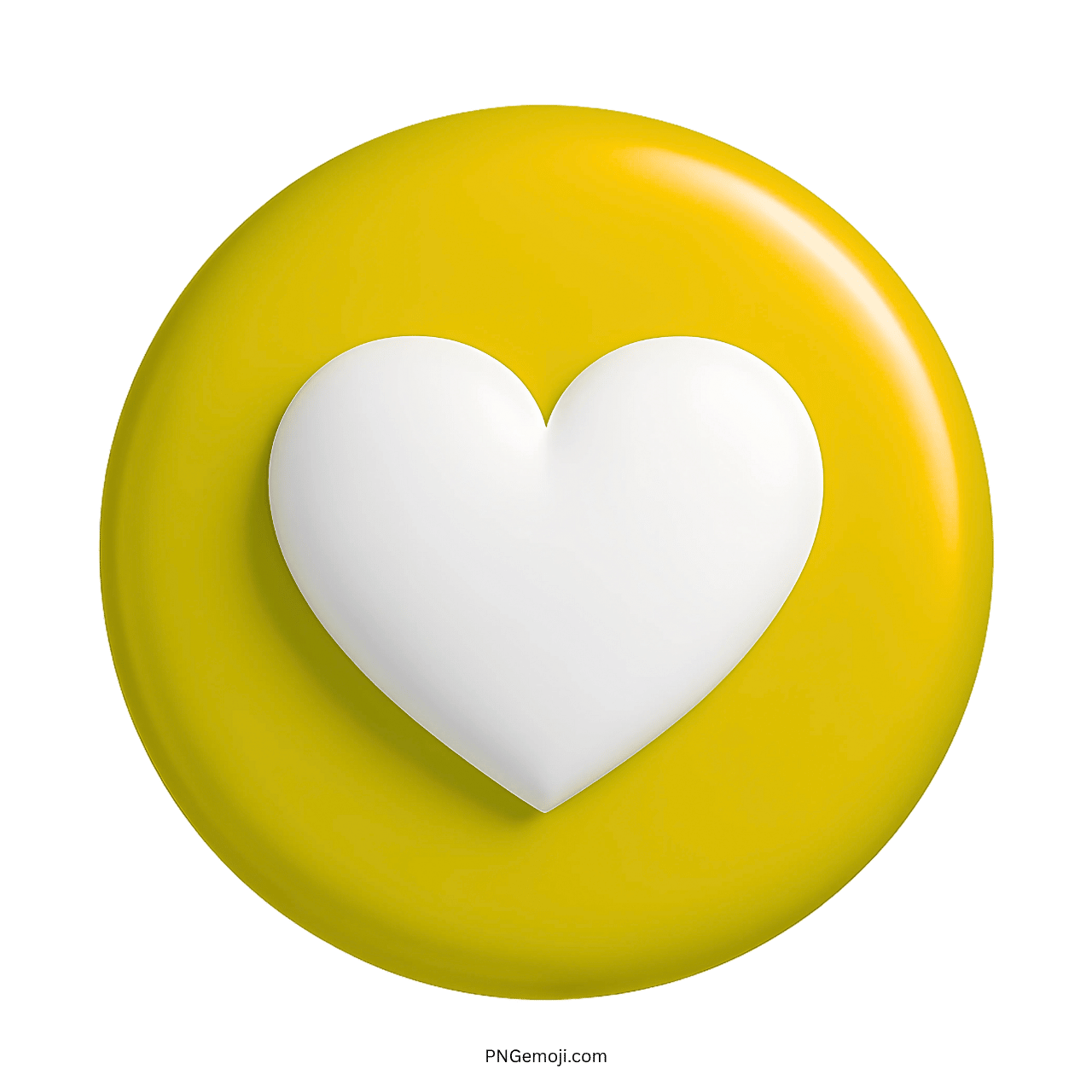 3D white heart emoji on vibrant yellow circle background for digital use