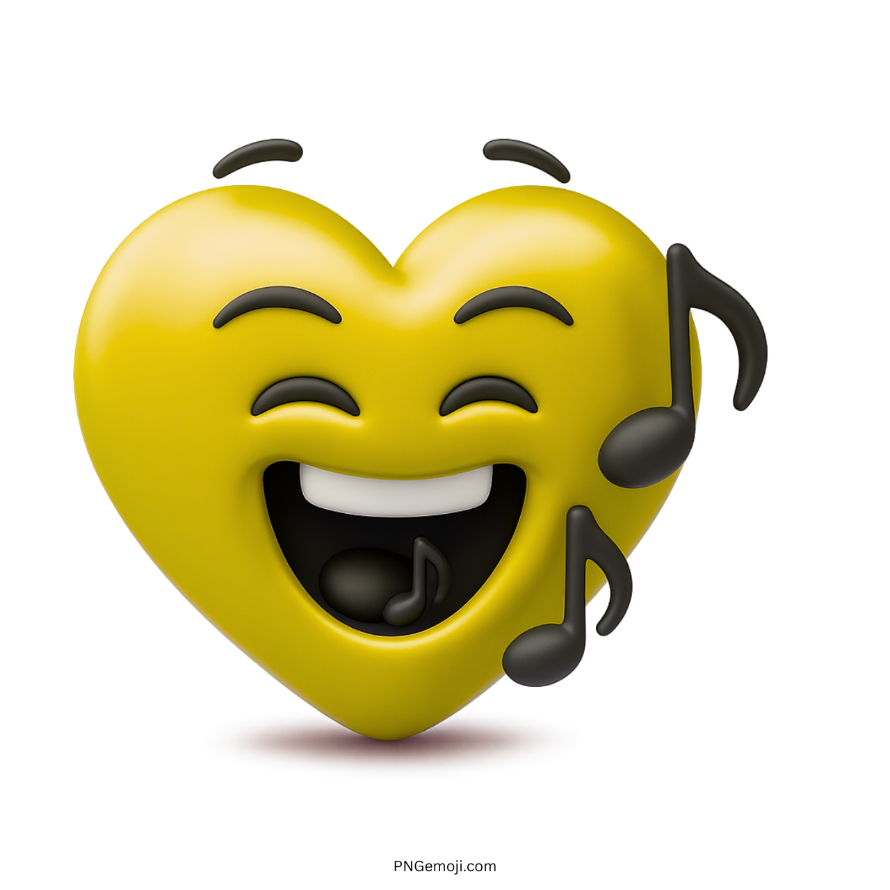 3D yellow singing heart emoji with music notes and happy smiling expression