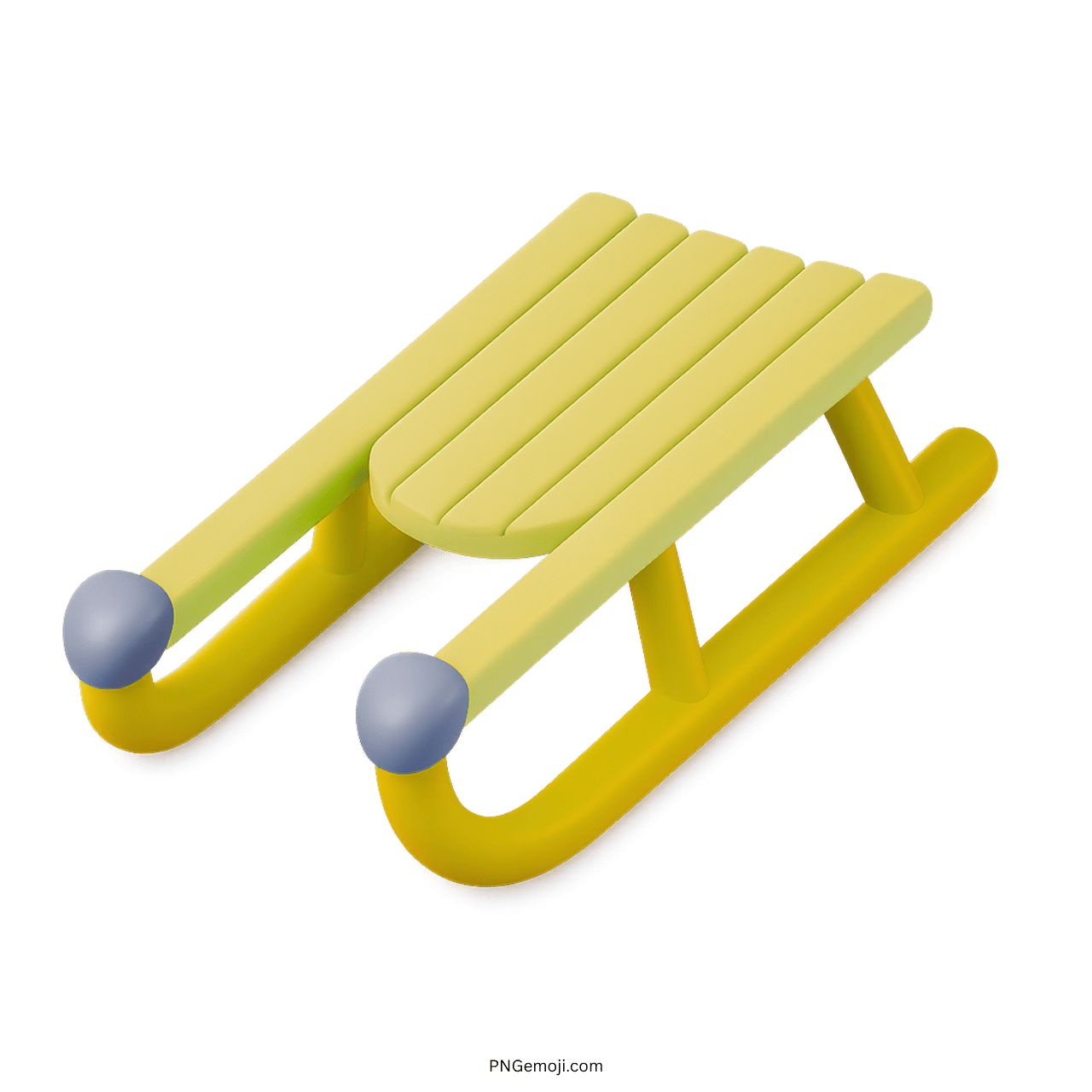3D yellow sled emoji with rounded seat and blue tips on transparent background