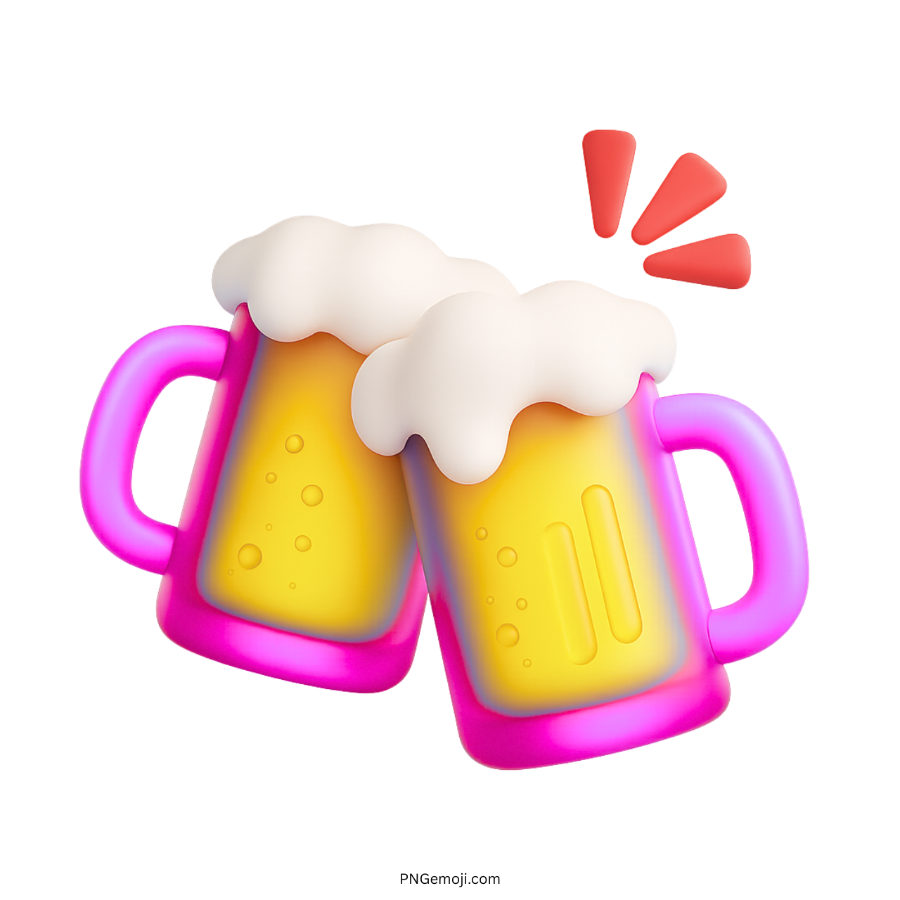 3D beer cheers emoji with two frothy glass mugs clinking in celebration
