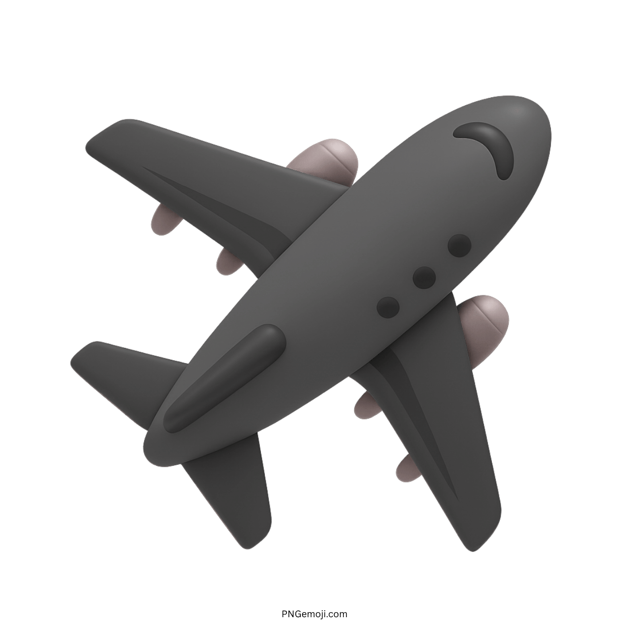 3D black airplane jet emoji with rounded body and visible engine turbines