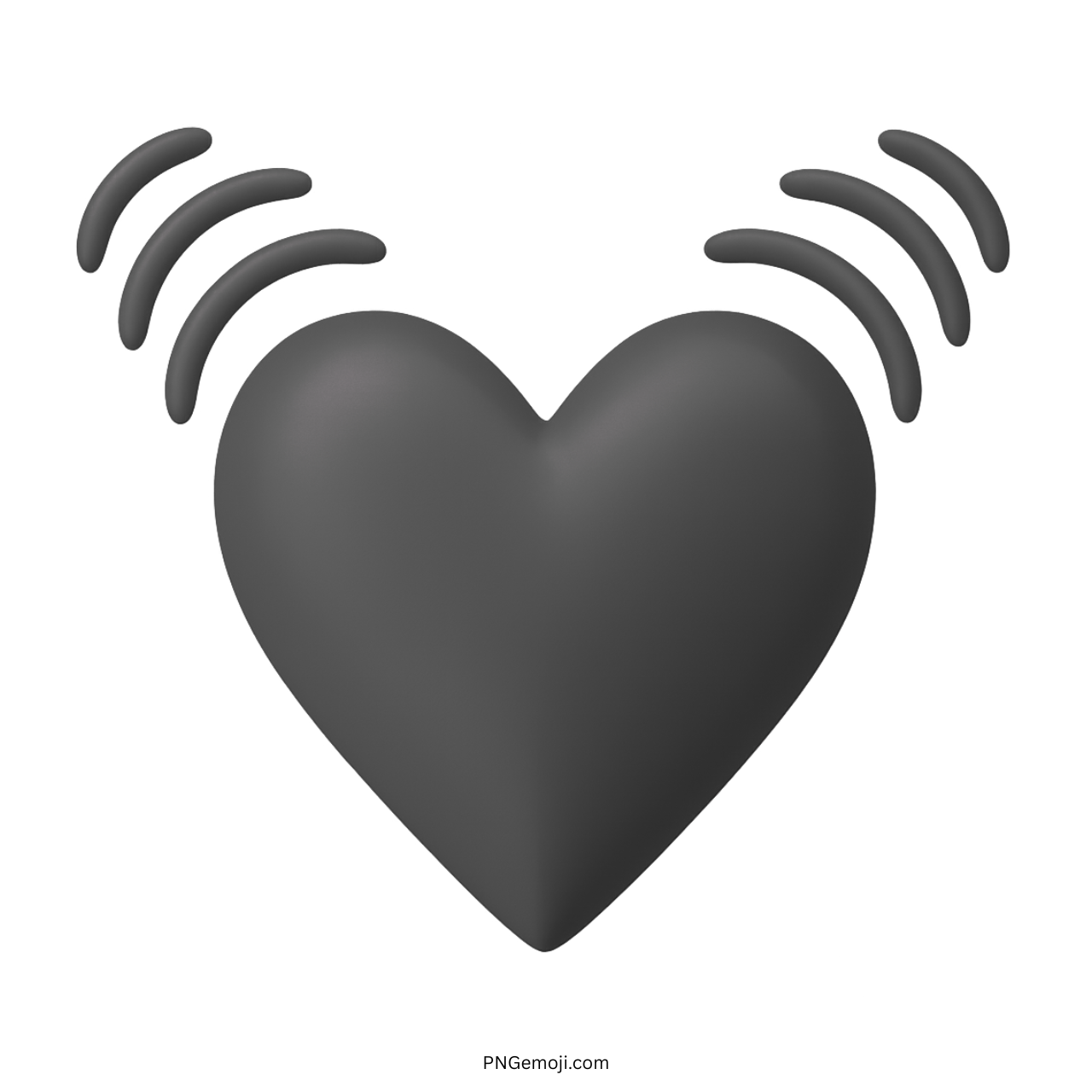 3D black beating heart emoji with motion lines and transparent PNG