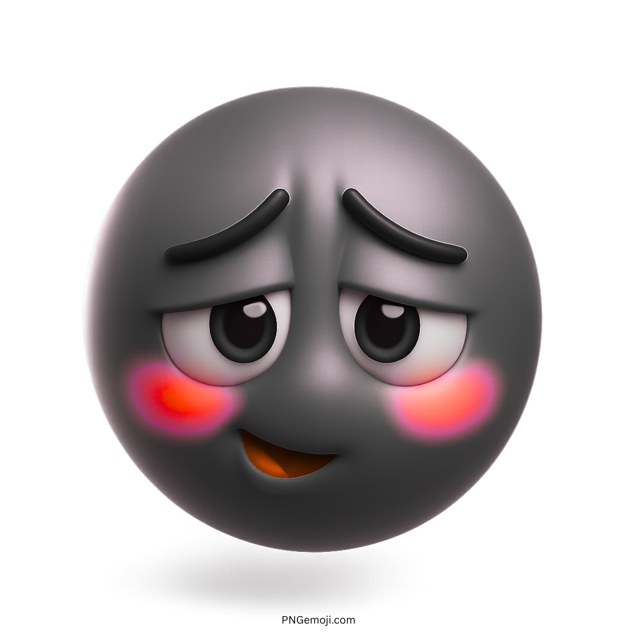 3D black blushing smiley emoji with red cheeks and shy emotional expression