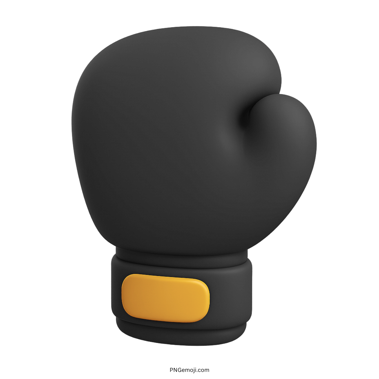 3D black boxing glove emoji with yellow strap on transparent PNG background