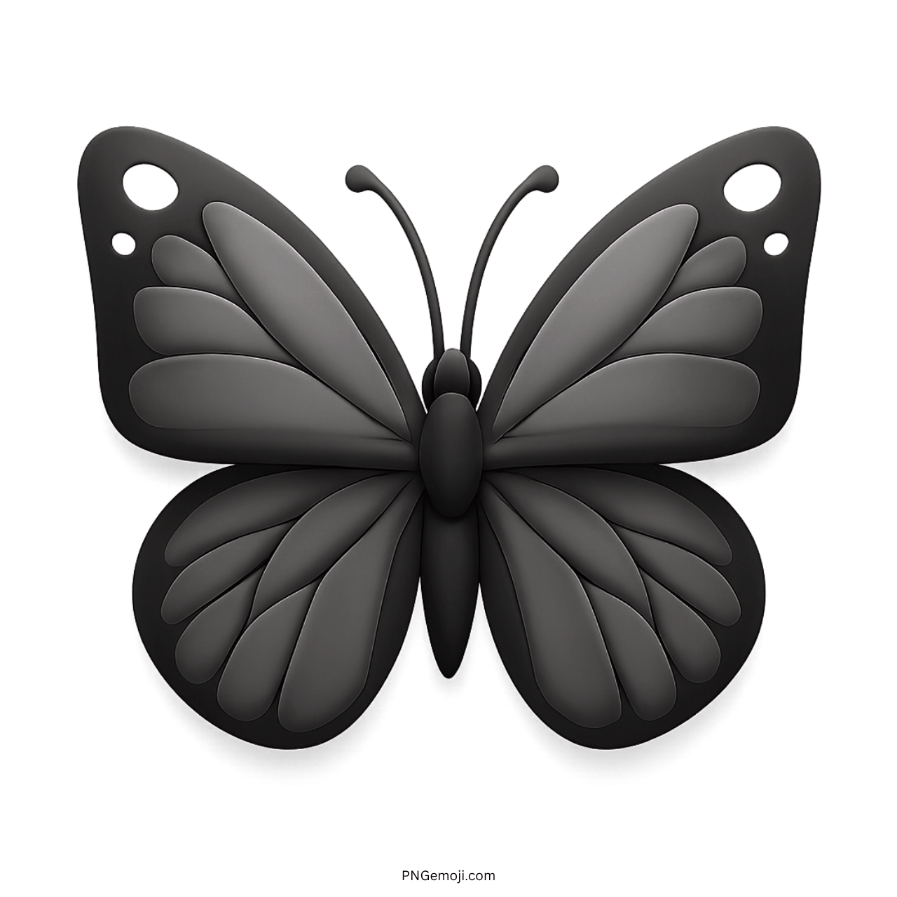 3D black butterfly emoji with smooth wings and transparent PNG background
