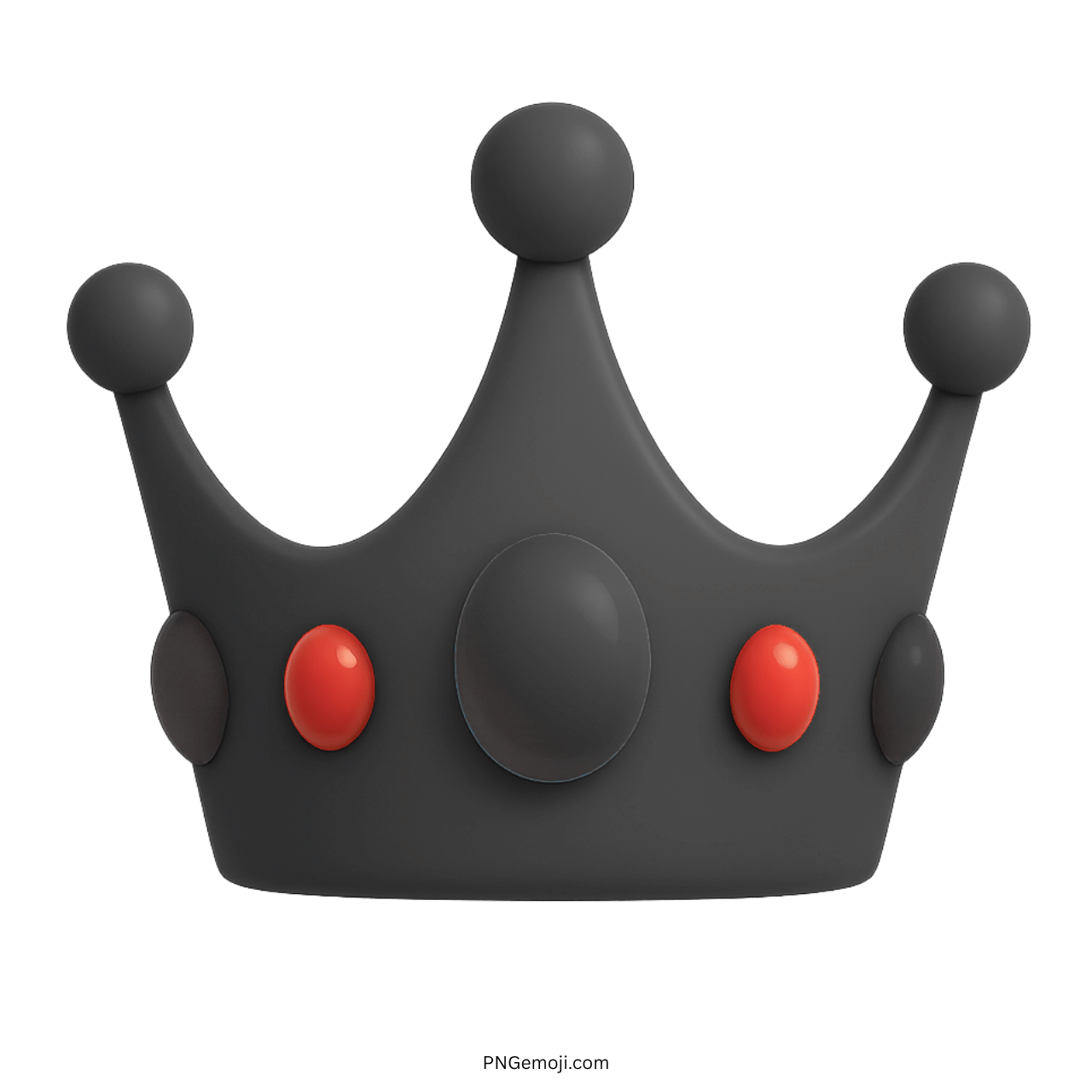3D black crown emoji with shiny red jewel accents and rounded spikes