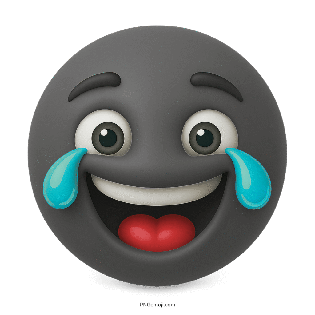 3D black emoji laughing with joyful tears and red tongue expression