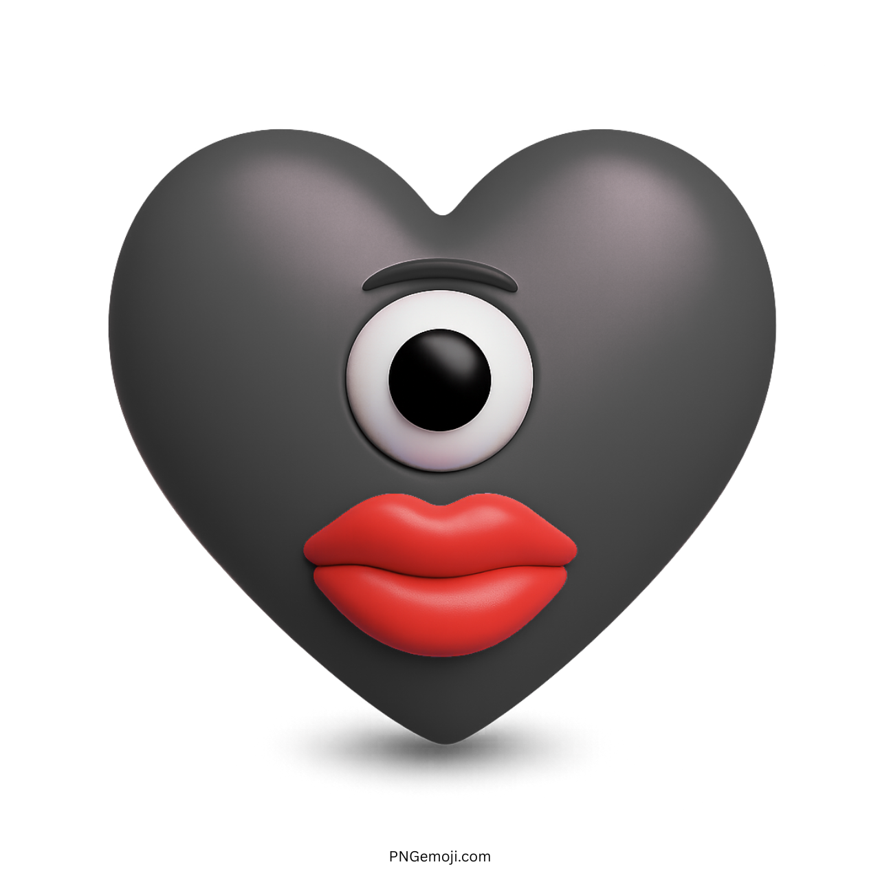 3D black cyclops heart emoji with one eye and bold red lips clipart