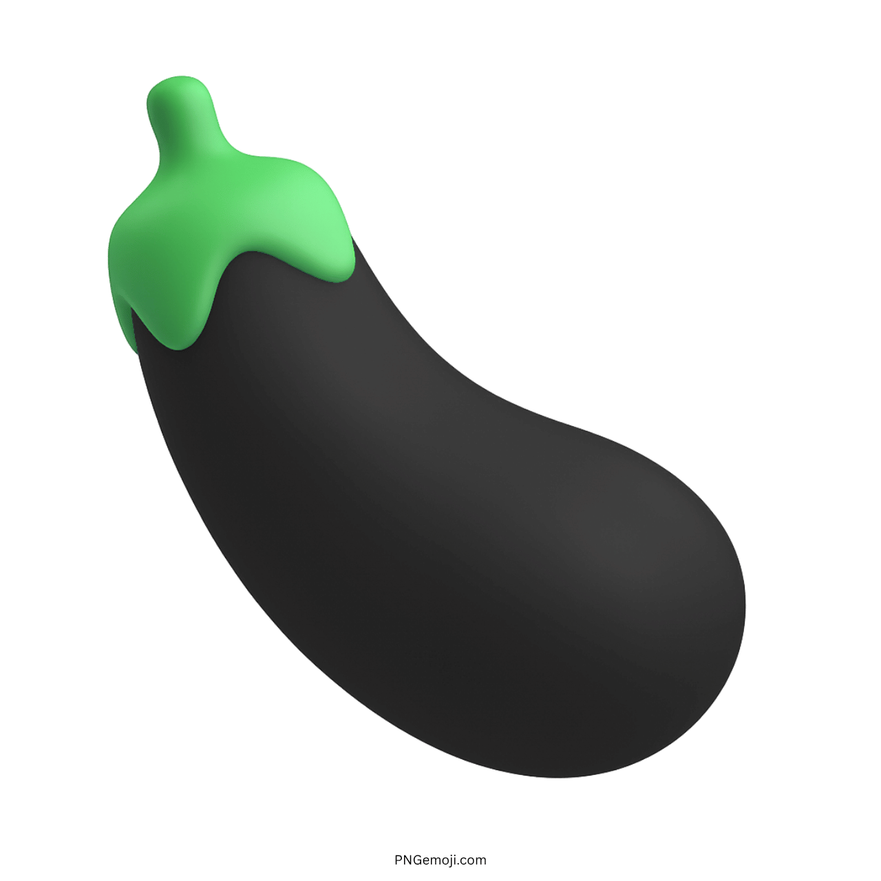 3D black eggplant emoji icon with green stem vegetable clipart PNG on transparent background