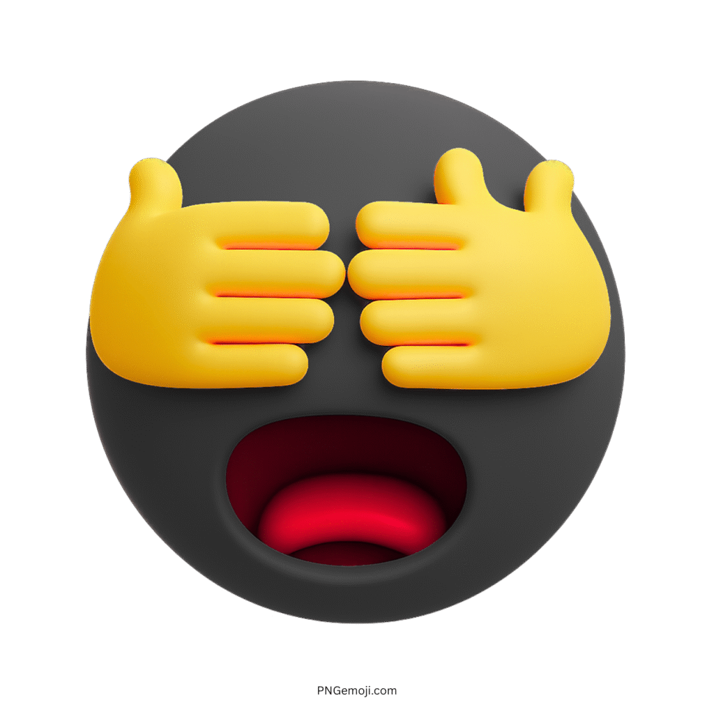 3D black emoji with hands over eyes reacting to awkward or shocking moment