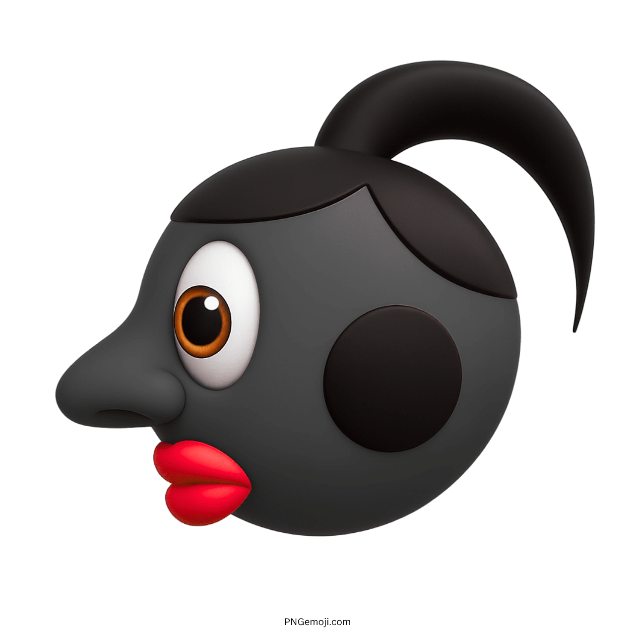 3D black face emoji with red lips, cartoon eyes, and cheek pigmentation design