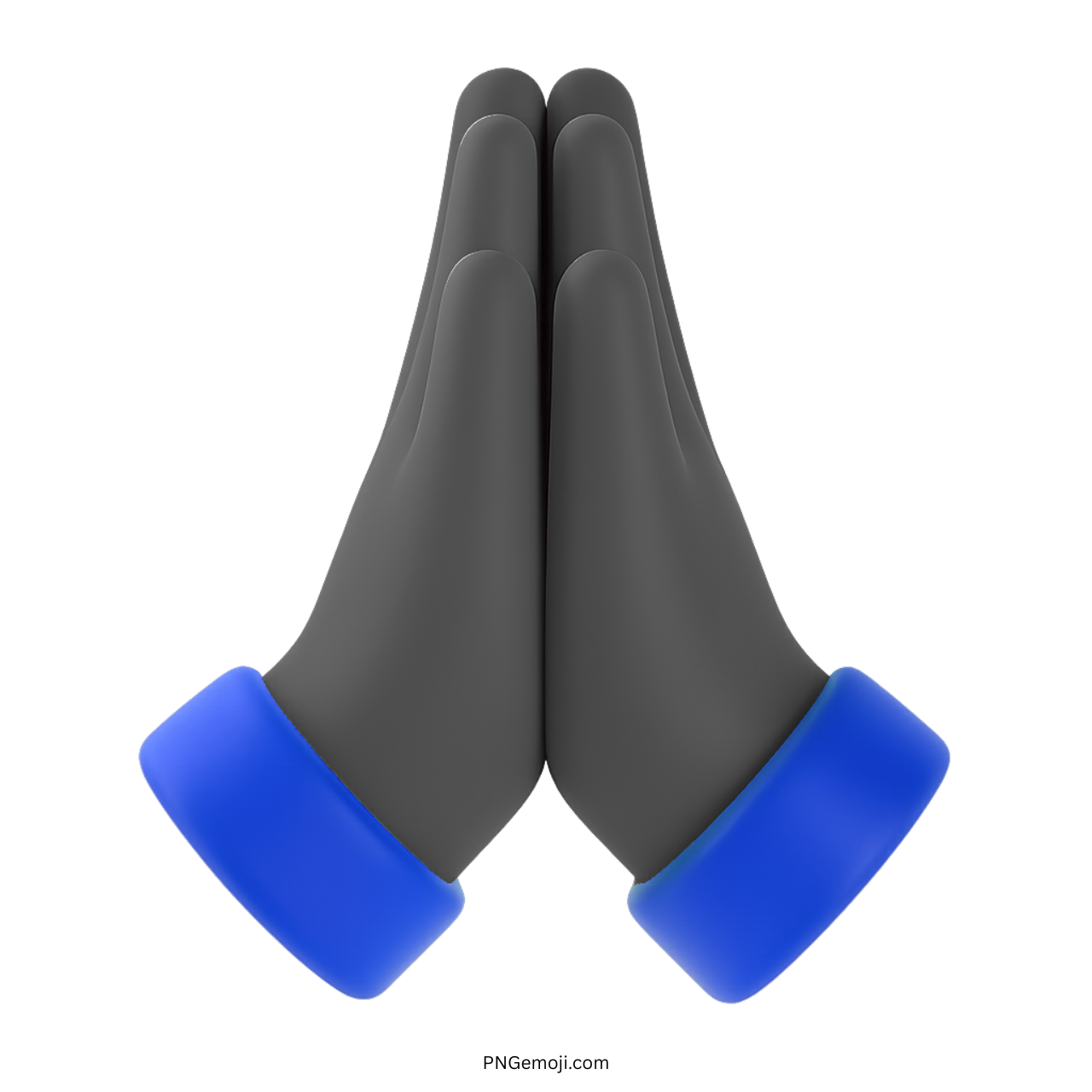 3D black folded hands emoji symbolizing prayer, thankfulness, request, or greeting