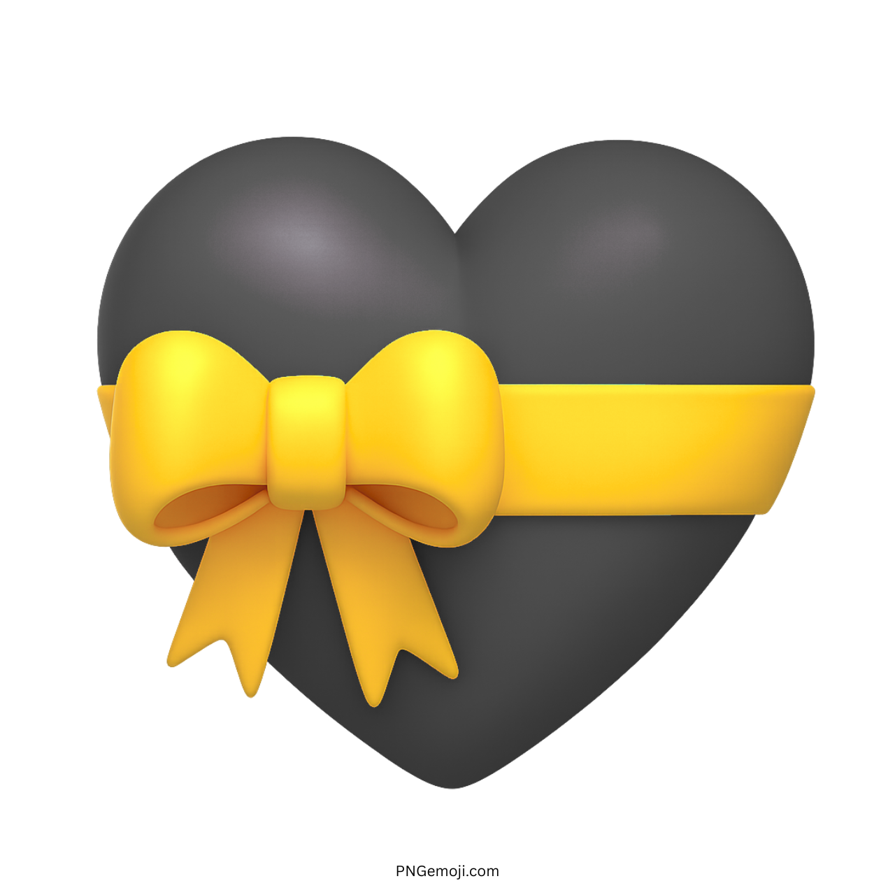 3D black heart emoji with bright yellow ribbon gift bow clipart transparent