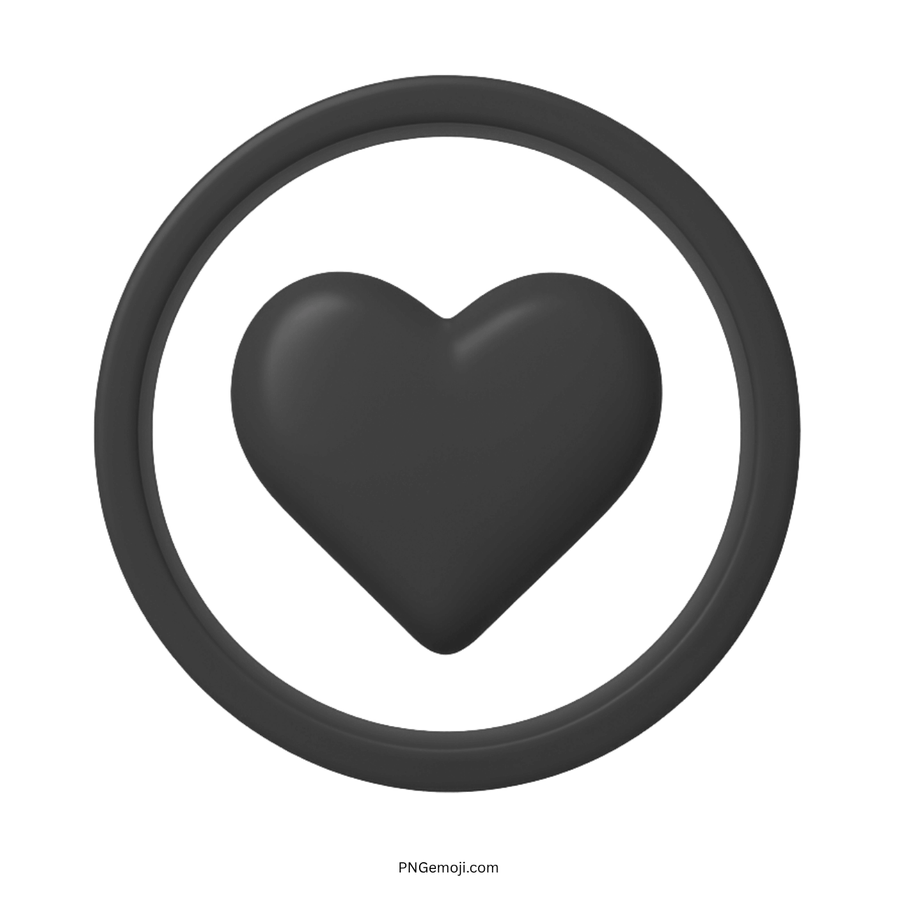 3D black heart emoji symbol in circle representing dark love or deep emotion