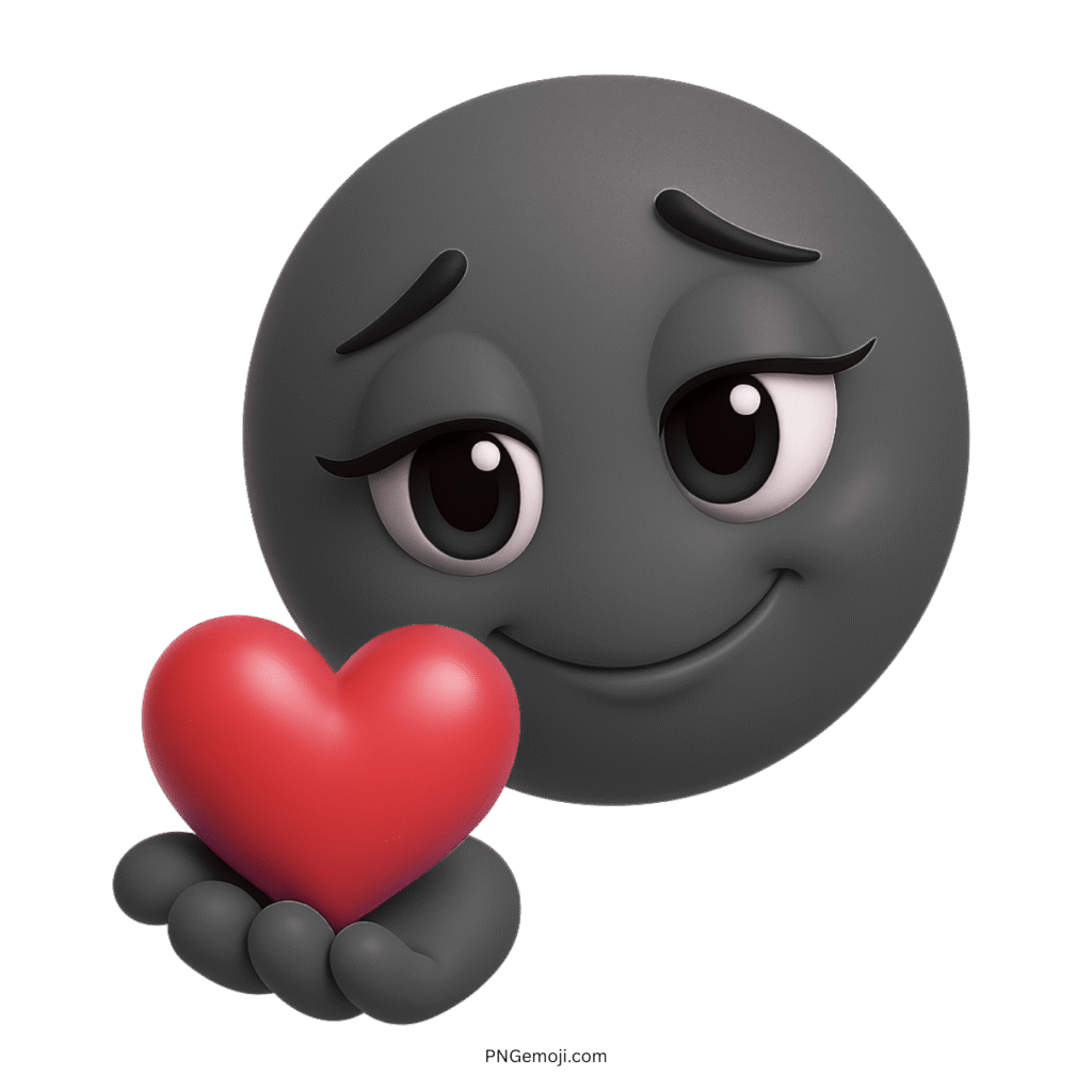 3D black emoji smiling warmly while offering a red heart with love