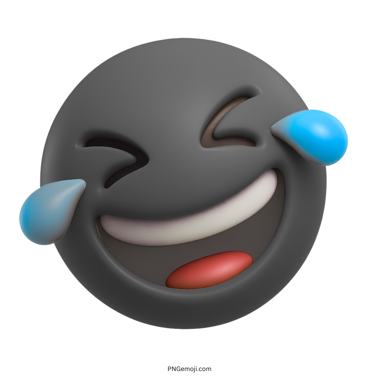 3D black emoji laughing with tears of joy on its face