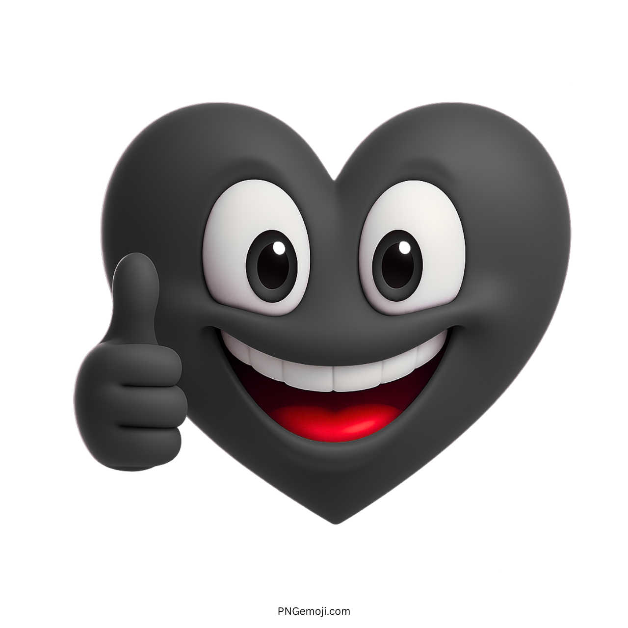 3D black heart emoji with smiling face and thumbs up gesture