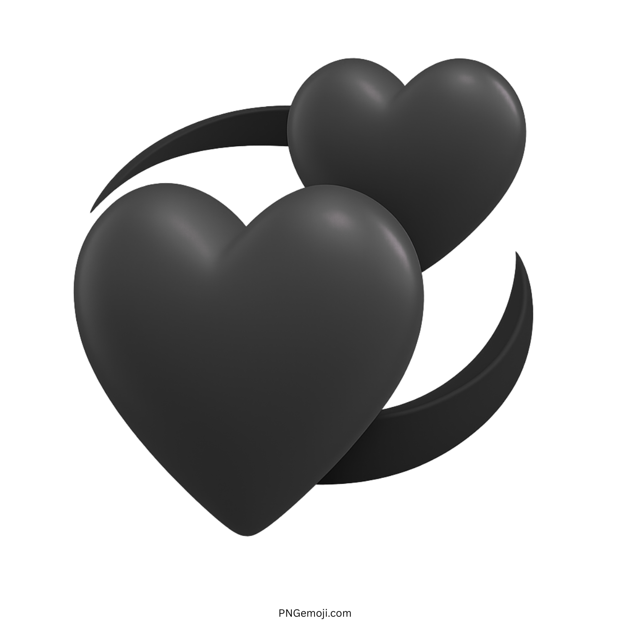 3D black revolving hearts emoji clipart symbolizing love, loyalty, and depth