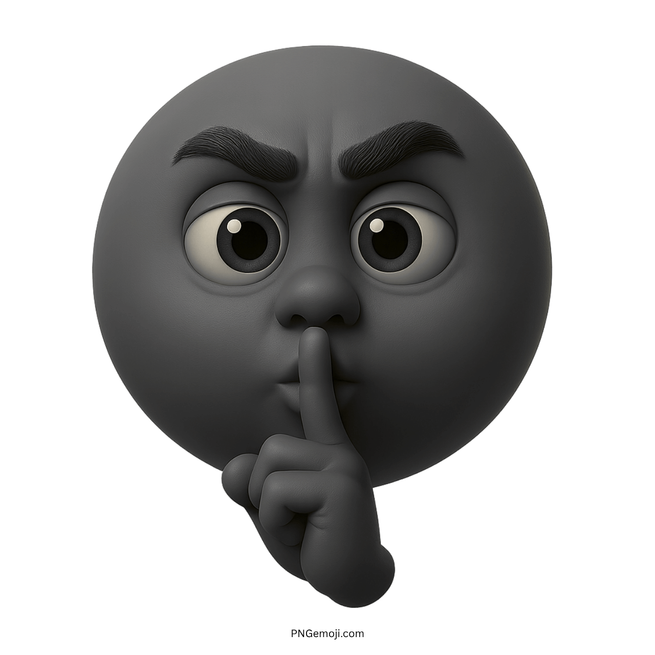 3D black shushing face emoji showing silence gesture with finger over lips