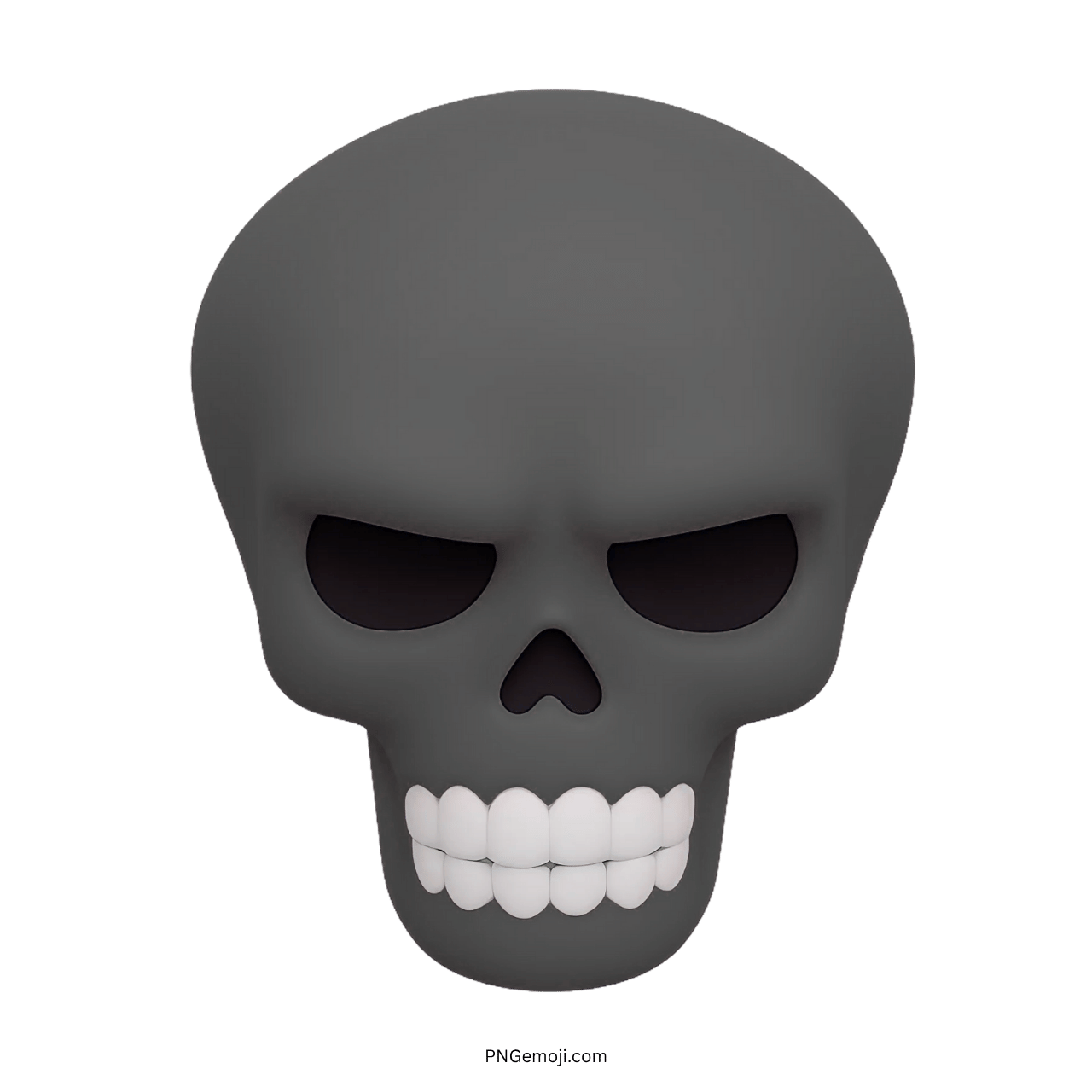 3D black skeleton skull emoji with glowing white teeth and dark hollow eyes