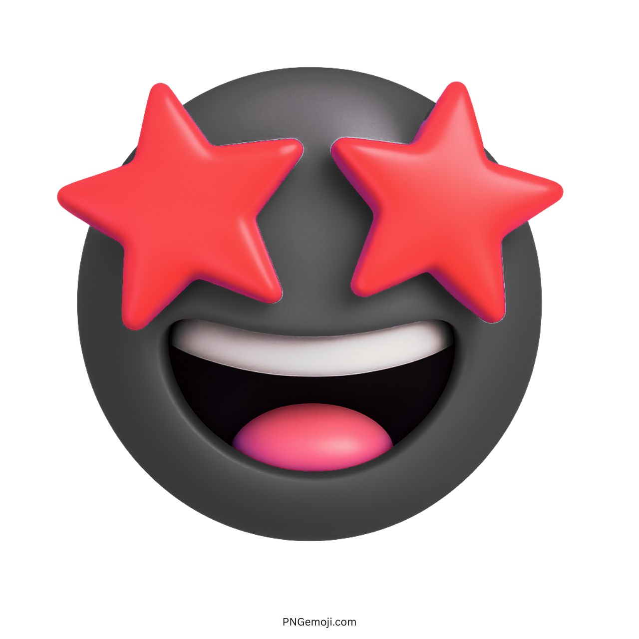 3D black emoji with red star eyes and wide smiling open mouth
