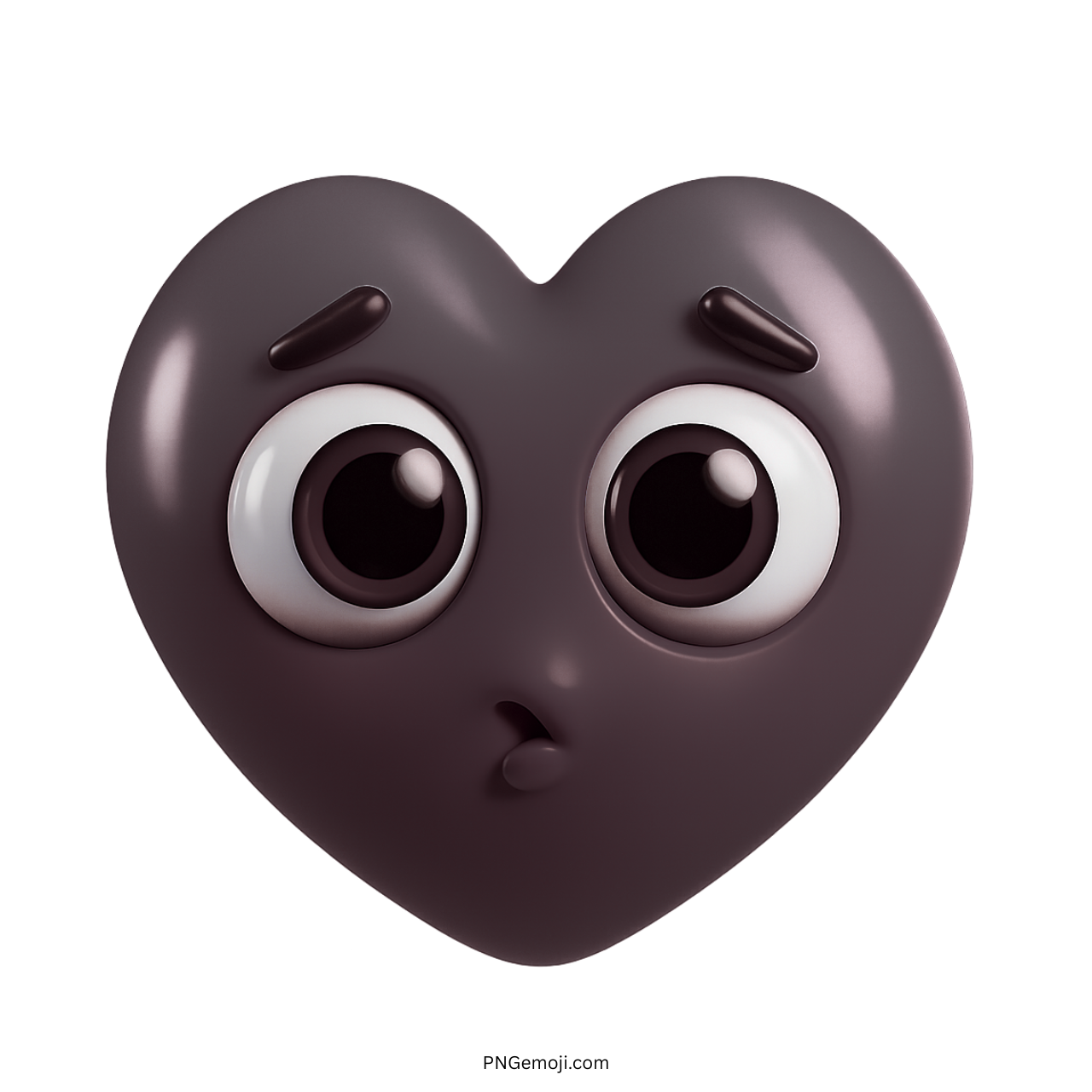 3D black surprised heart emoji with wide eyes and shocked facial expression PNG