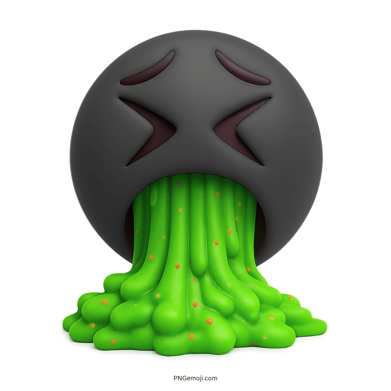 3D black vomit face emoji vomiting green slime with disgusted sick expression