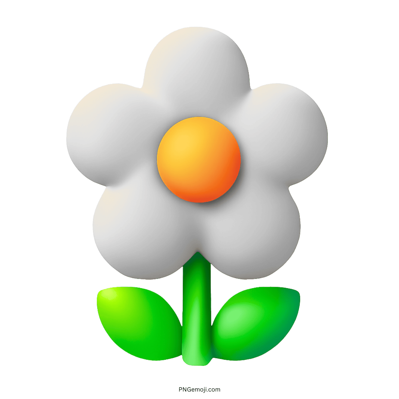 Colorful 3D blossom flower emoji with orange center and green leaves on transparent background