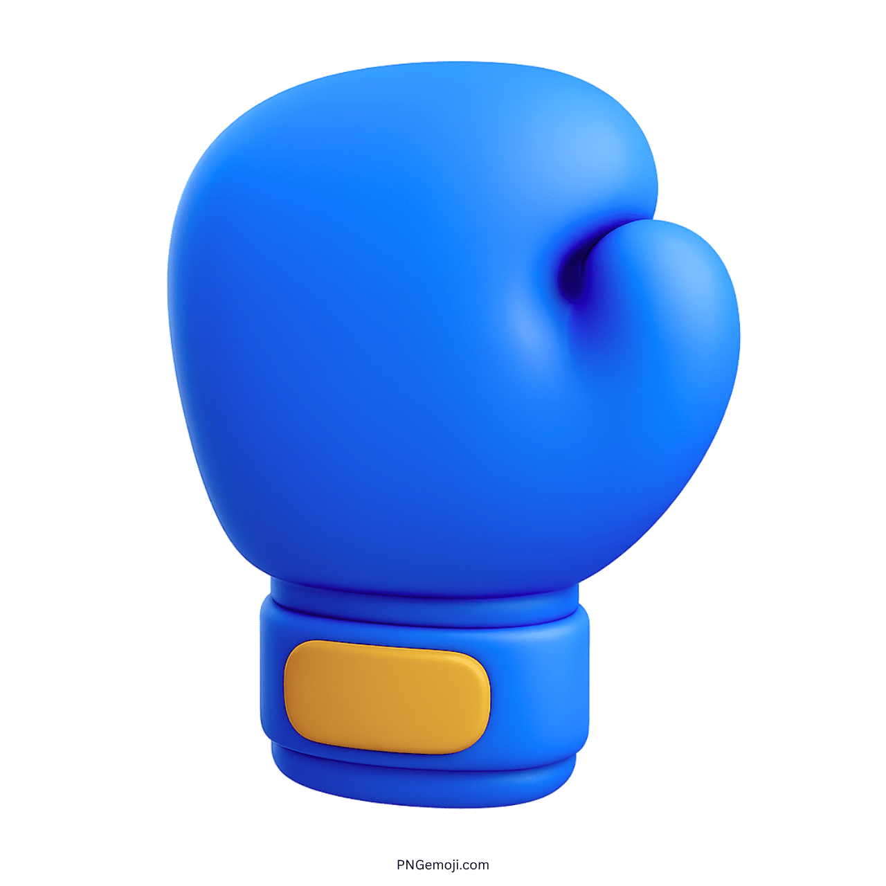3D blue boxing glove emoji with yellow strap isolated on transparent background