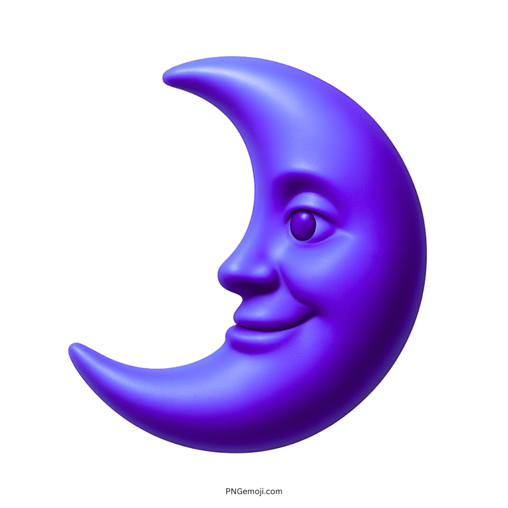 3D blue crescent moon emoji with smiling face and transparent background