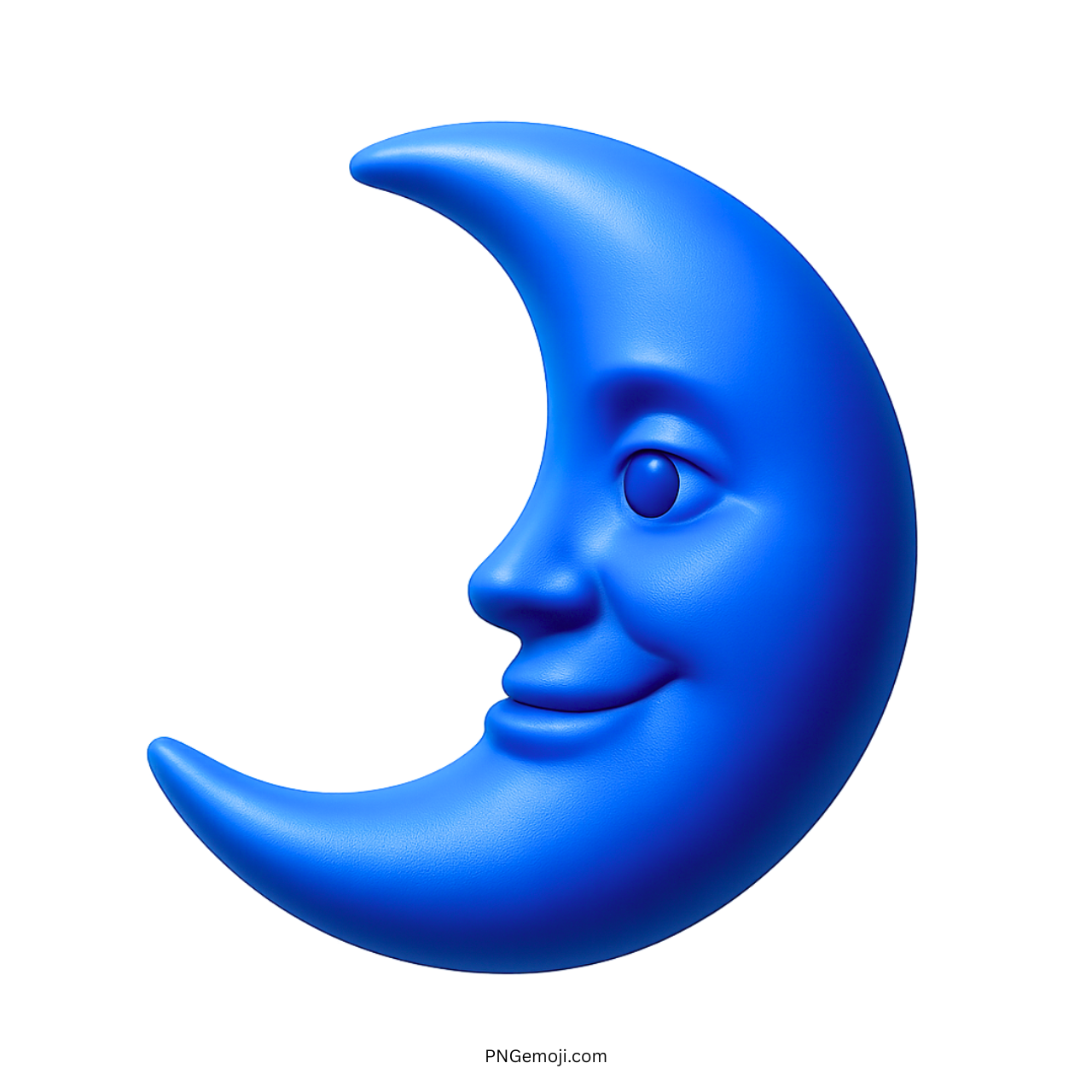 3D crescent moon emoji with a cheerful smiling blue face and playful expression