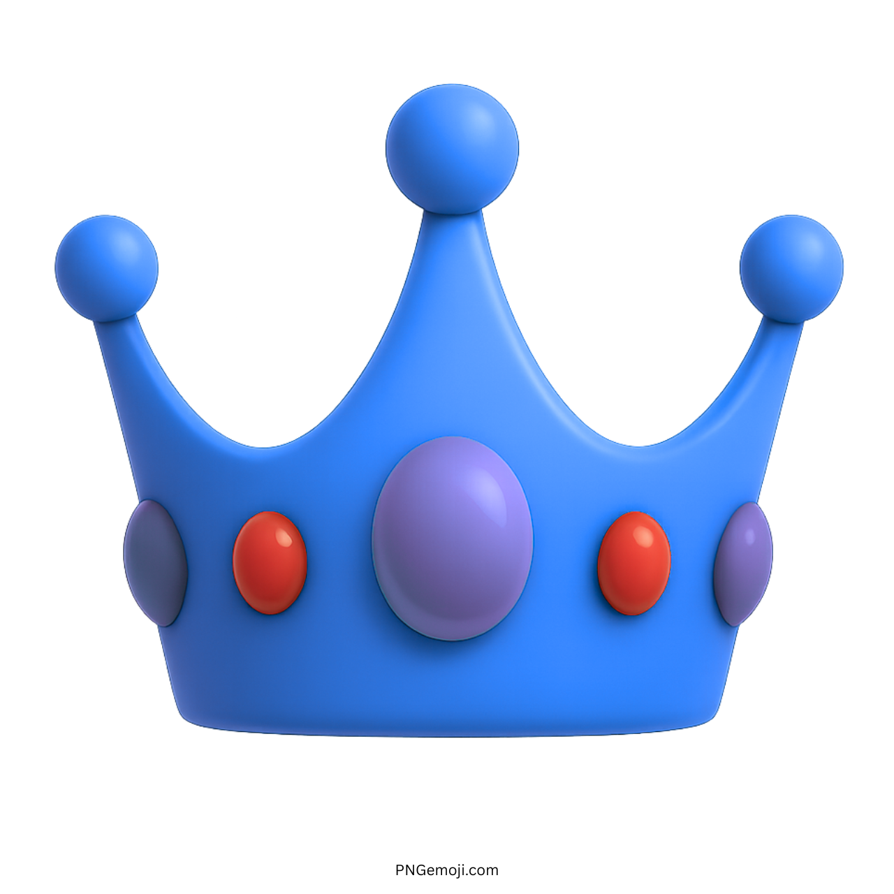 3D blue crown emoji with red and purple jewels on transparent background