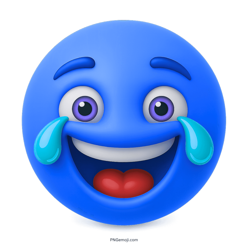 3D blue emoji laughing with tears of joy and wide open mouth