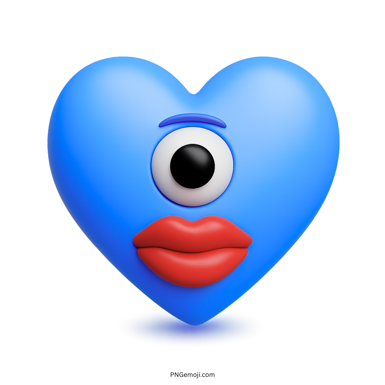 3D blue cyclops heart emoji with one eye and big red lips clipart