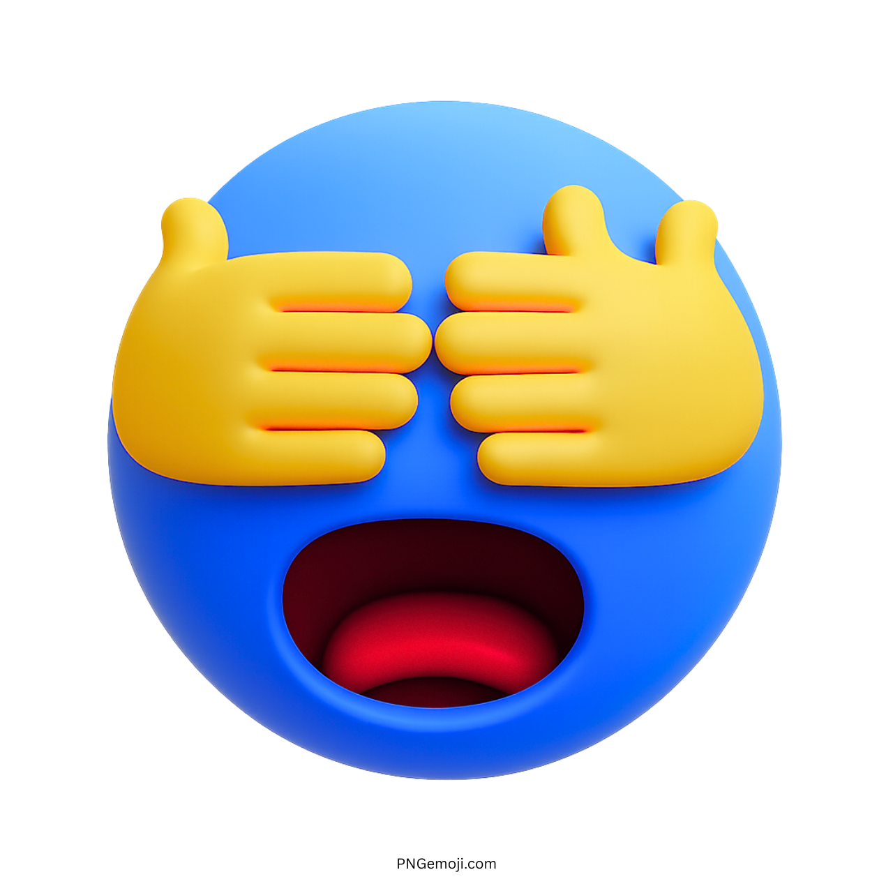 3D blue emoji with hands over eyes expressing shock or too much information reaction