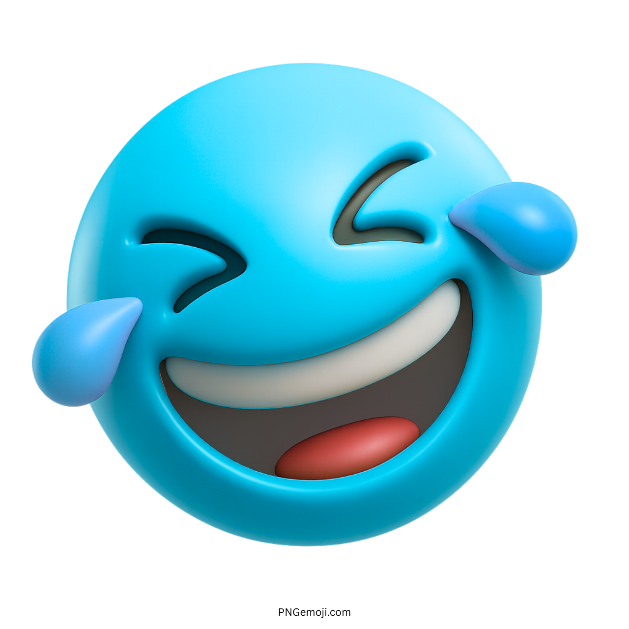 3D blue emoji crying with laughter and wide joyful facial expression