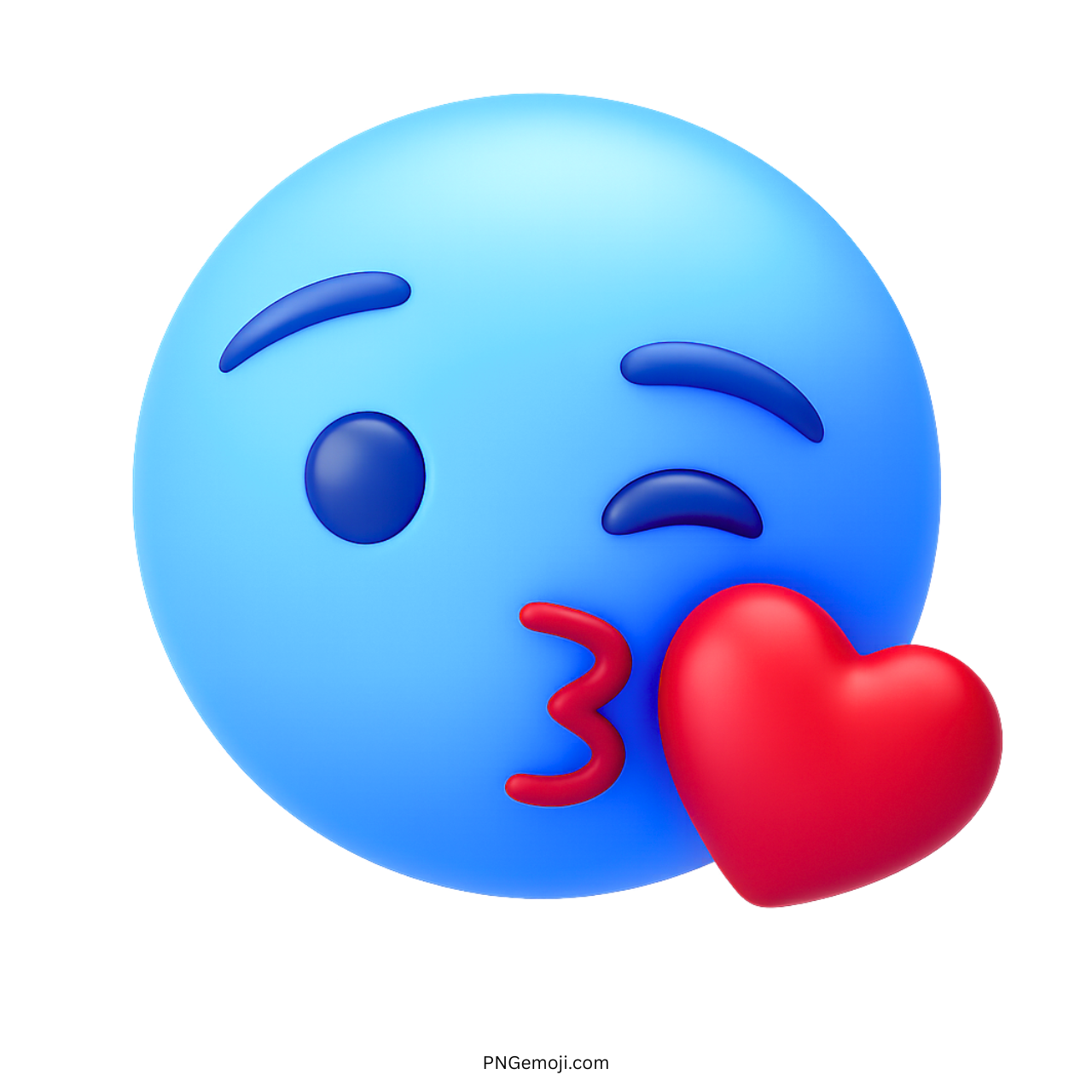 3D blue face blowing a red heart kiss emoji with winking expression clipart