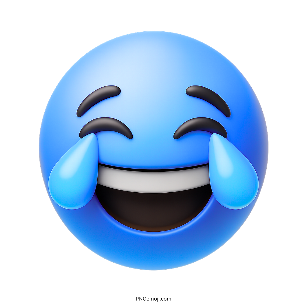 3D blue face emoji laughing with tears of joy and closed eyes