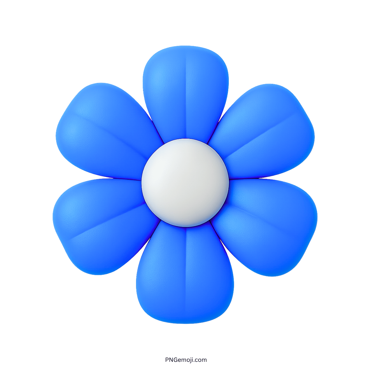 3D blue flower icon with white center and soft petals