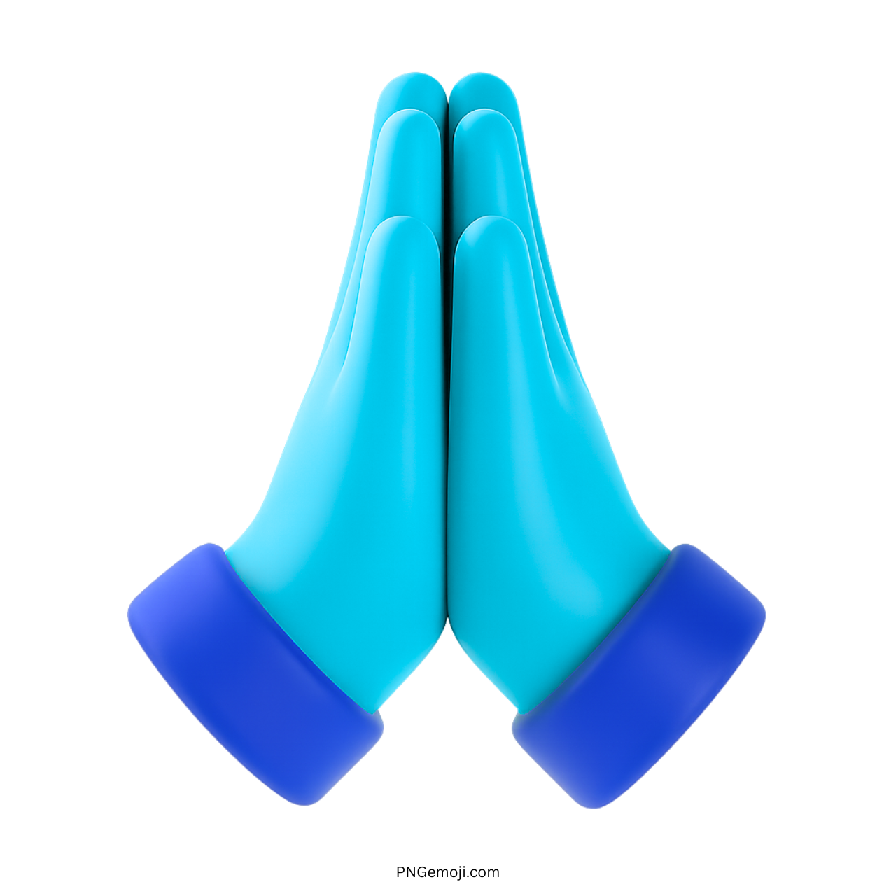 3D blue folded hands emoji with dark blue cuffs in prayer or greeting pose
